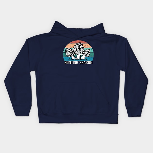 Mushroom Hunting Season Retro Sunset Kids Hoodie by Downtown Rose